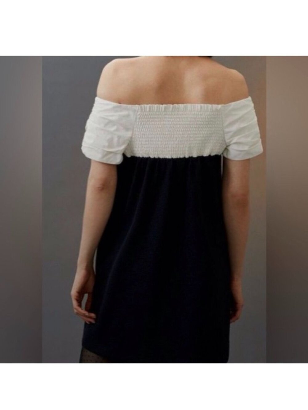 Maeve Anthropologie women's plus 1X black ivory bow colorblock shift mini dress - Picture 2 of 10